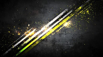 Grey grunge background with bold green tech stripes forming a corporate header banner with geometric elements.