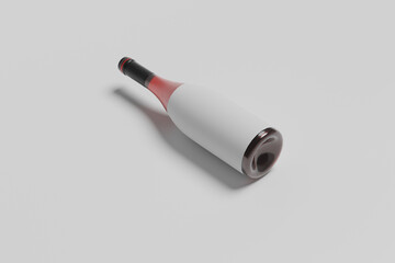 Bottle of tasty red wine on white background, space for text