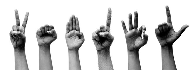 Set of hand gesture in Retro halftone style