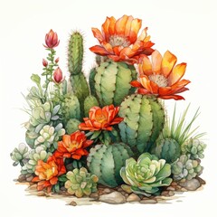 Fototapeta premium Colorful Cacti with Bright Blossoms in Bloom