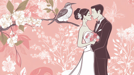 Romantic wedding .Bride and groom design vector image