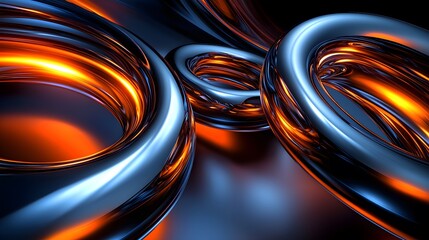 Futuristic metallic rings with vibrant orange highlights and dynamic reflections