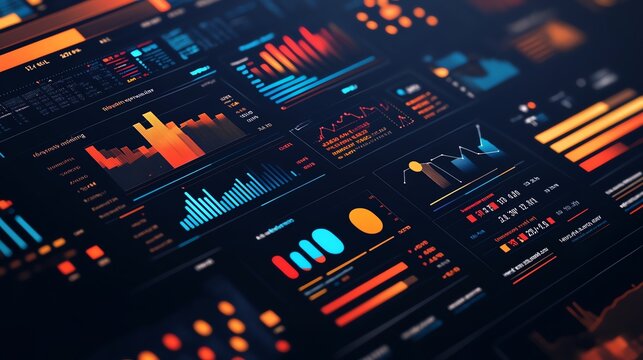 Colorful data visualization dashboard showcasing various analytical graphs and charts for business insights and analytics.
