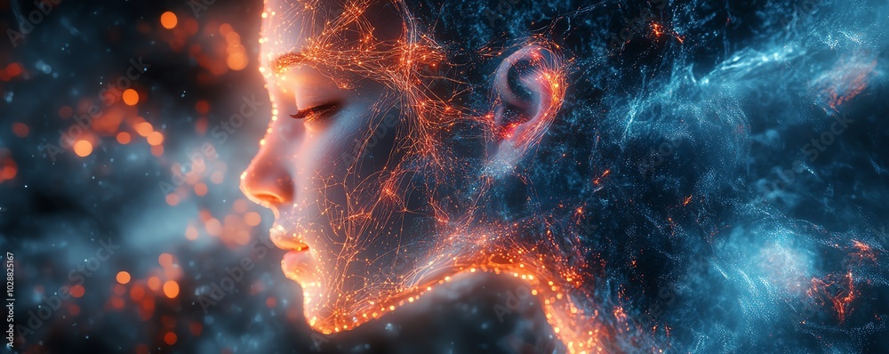 Fototapete futuristic digital cosmos with an ethereal ai entity, glowing circuits and neural network tendrils, 
