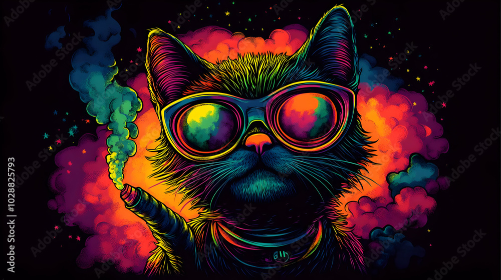 Canvas Prints A colorful cat in sunglasses, exuding a vibrant, playful vibe.