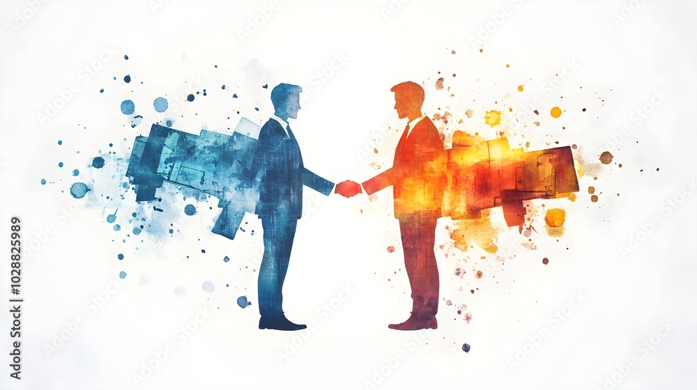 Wall mural businessmen handshake watercolor illustration