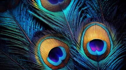 Fototapeta premium Close-up of Vibrant Peacock Feathers with Eye Spots