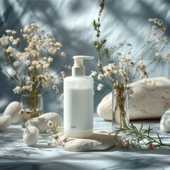 The presentation of cosmetic products based on natural ingredients. Very soft and feminine styling.