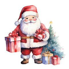 Santa Claus brings gifts, Christmas tree and presents,Merry Christmas