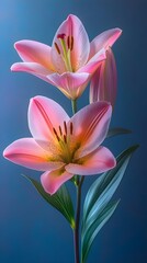 Fototapeta premium Lilies in the morning light: elegance and grace A peaceful depiction of colorful lilies blooming in the soft morning light, creating a serene atmosphere.