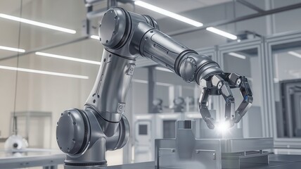 Robotic arm working in advanced industrial setting
