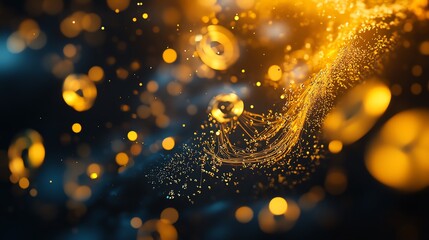A mesmerizing abstract pattern of glowing golden orbs and shimmering particles against a dark backdrop, perfect for creative projects.