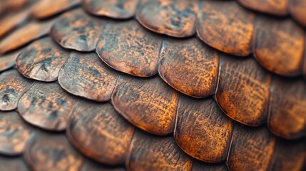 Close-up of Overlapping Brown Scales with a Rough Texture