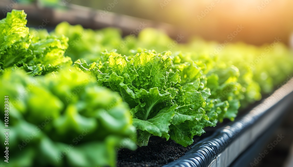 Poster modern agricultural setup featuring a sustainable vertical hydroponic tower system growing vibrant g
