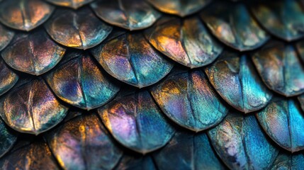 Fototapeta premium Close-up of iridescent scales, resembling a dragon's skin