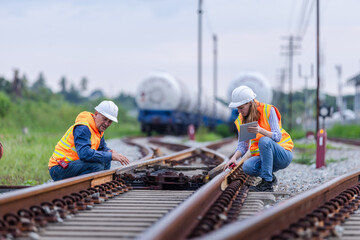 Railway Workers Conducting Track Maintenance with Safety Gear - Team Collaboration, Industrial...