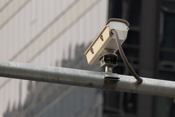 A camera is mounted on a pole