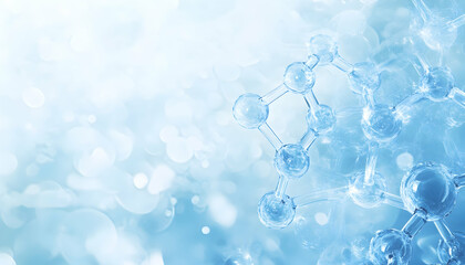 A blue and white background adorned with transparent molecular structures, creating a scientific ambiance