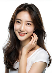 Fototapeta premium Young Asian beauty woman curly long hair with korean makeup style on face and perfect clean skin on isolated