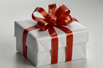 A Christmas gift in a box, tied with a ribbon with a bow