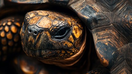 Obraz premium Close-up of a Turtle's Head and Shell