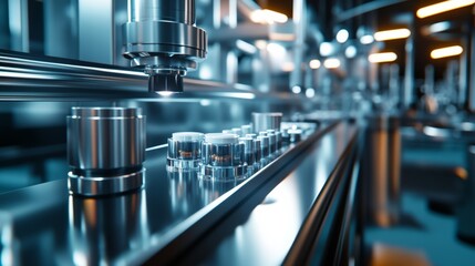 Automated Assembly Line with Robotic Arm and Components.