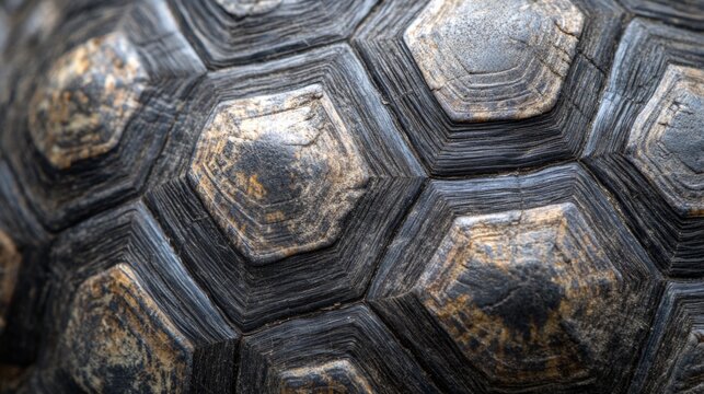 Close-up Texture of a Turtle Shell with Geometric Patterns