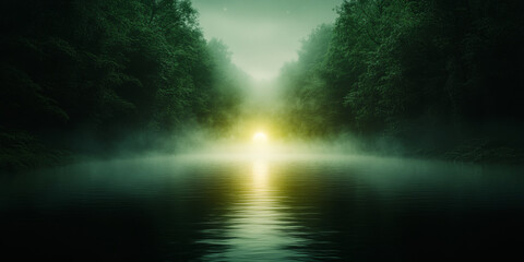 Floating Orbs Illuminate a Quiet Lake Surrounded by Dense Trees