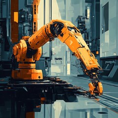 A robotic arm in a futuristic industrial setting, showcasing advanced automation technology.