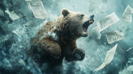 Obraz premium Bear in a Storm of Paper.
