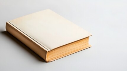 Naklejka premium A blank, hardcover book lies on a light surface, showcasing its simple and minimalist design, evoking a sense of creativity and potential storytelling.
