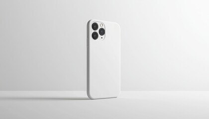 A sleek, white smartphone is shown from the back, highlighting its minimalist design and triple-camera setup against a light background.
