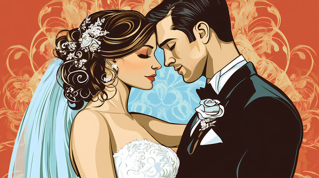 Romantic wedding .Bride and groom design vector image