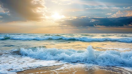 blue sky, bright sun and waves on the ocean, sea wallpaper, travel background
