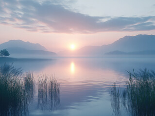 Fototapeta premium sunset over the lake