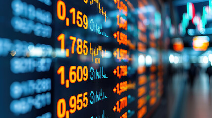 Obraz premium image showcases digital display of stock market data, highlighting various stock prices and trends. vibrant colors and numbers reflect dynamic nature of financial markets, evoking sense of activity