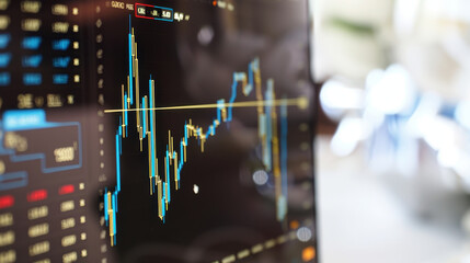 Stock market growth chart displaying steady upward trends and fluctuations. visual representation highlights key data points and market performance over time, evoking sense of financial progress