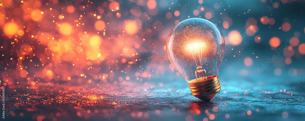 Poster luminous 3d light bulb emanating a warm inviting glow, inspiring symbol of innovation and bright ide