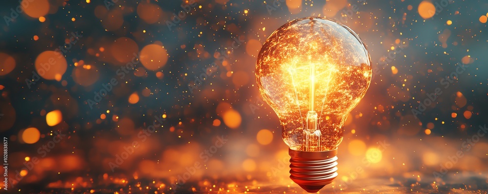 Poster luminous 3d light bulb emanating a warm inviting glow, inspiring symbol of innovation and bright ide
