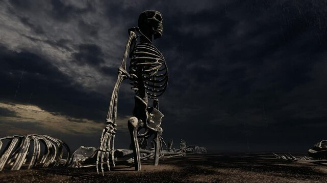 Standing Human Skeleton Horror Scene