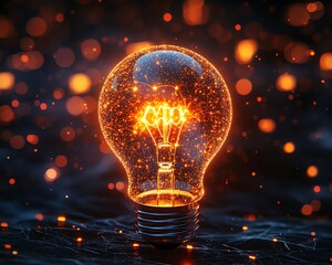 3D light bulb with a radiant warm glow, symbolizing innovation and bright ideas, luminous digital illustration