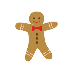 Gingerbread Man Cookie Icon.  Xmas Character. Hand Drawn Vector Illustration.	