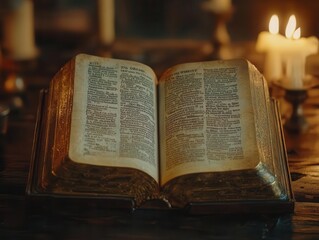 Obraz premium open bible displaying the book of john, presented in an epic cinematic style, ideal for religious presentations and inspiring visual storytelling