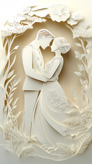 Bride and groom design 3d vector papercut