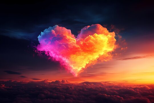 Vibrant Rainbow Heart Floating in the Sky