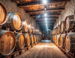 Jolie cave &agrave; vin style fran&ccedil;ais, tonneaux en bois, stockage vins