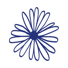 Flower sketch. Hand drawn vector illustration. Blue pen or marker drawing. Primitive kids picture