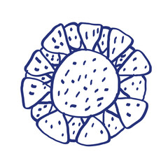 Flower sketch. Hand drawn vector illustration. Blue pen or marker drawing. Primitive kids picture