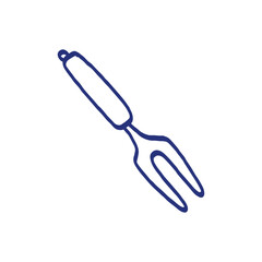 Meat fork. Kitchenware sketch. Doodle line vector kitchen utensil and tool. Cutlery illustration
