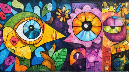 Obraz premium A colorful urban street mural featuring a bold anti-bullying message, vibrant characters, and a powerful visual statement against bullying.